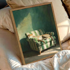 Framed Funny Leopard Canvas Wall Art, Vintage Sleeping Cheetah on Sofa Pictures - Image 7