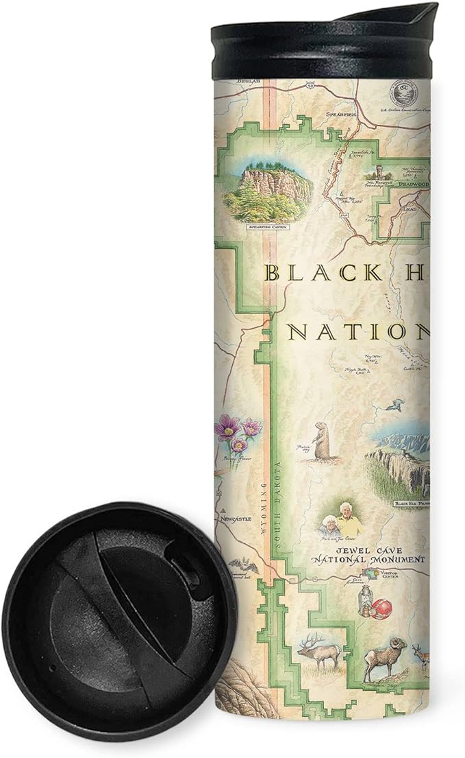 Xplorer Maps Black Hills National Forest Map 16 Oz Travel Drinkware with Spill-Resistant Lid - Stainless Steel Vacuum Insulated Coffee Tumbler