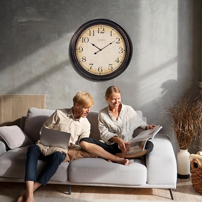 Crosstime 24 Inch Wall Clock Battery Operated Silent Round Vintage Large Wall - Image 6