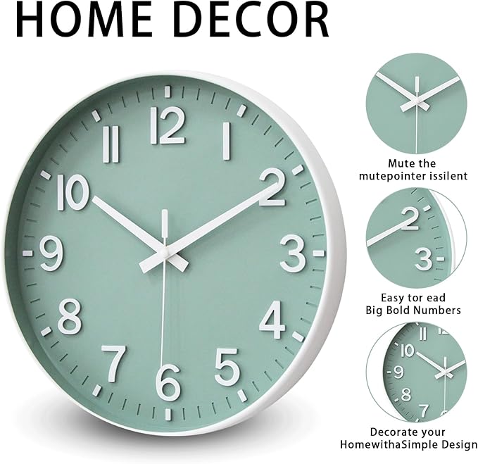 HZDHCLH Wall Clocks Battery Operated, Wall Clock Green, 14 inch Wall Clock - Image 4