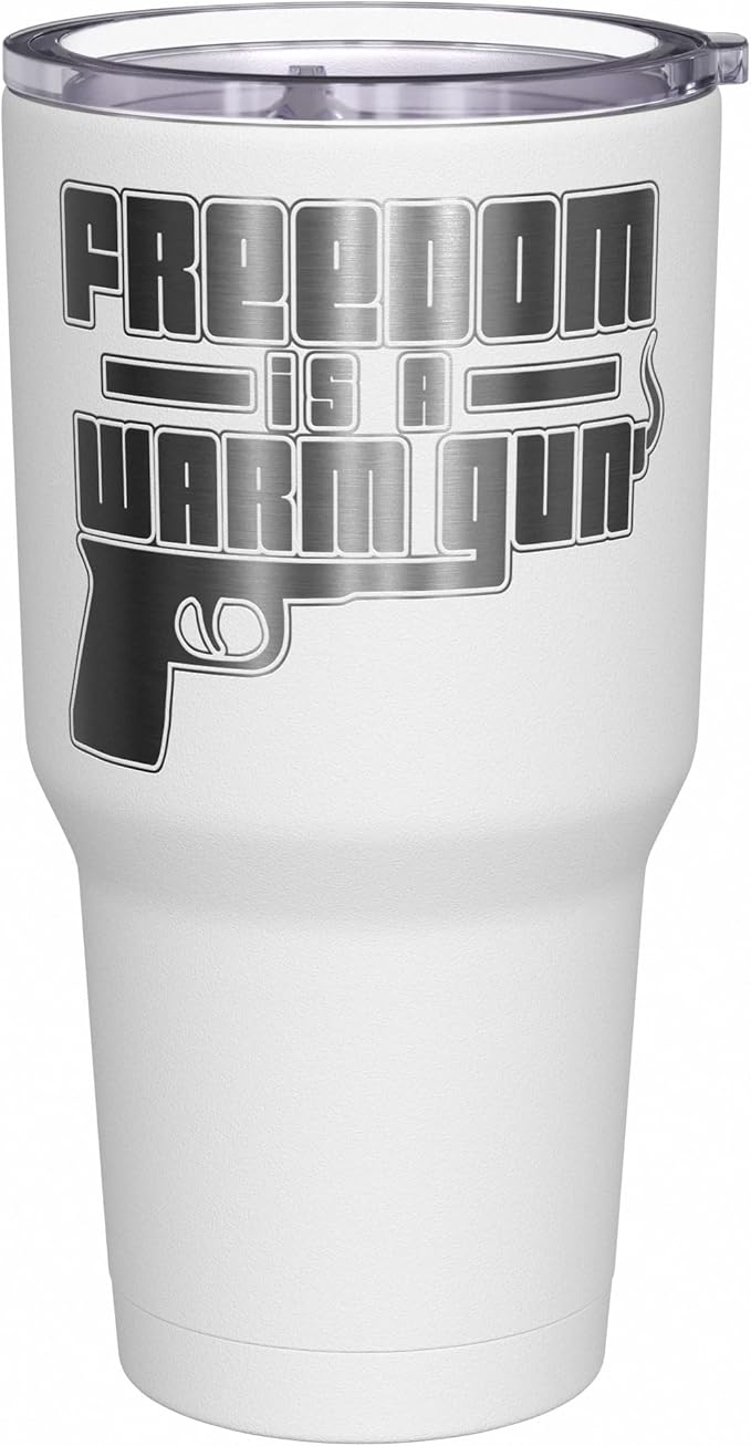 We The People Holsters - Freedom Is A Warm Gun - Coffee Tumbler - American Flag Coffee Travel Mug - Engraved Tumbler - Double Insulated Tumbler - 30 oz