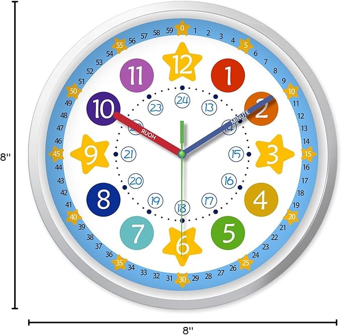 XFM Blue Kids Wall Clock 8 Inch Silent Non Ticking Quartz Battery Operated - Image 7