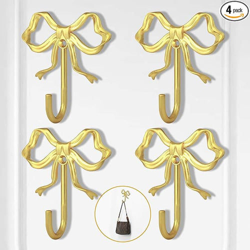 4 PCS Large Size Gold Bow Wall Hook, Metal Hooks, Bow Room Decor Hooks by XHIPY
