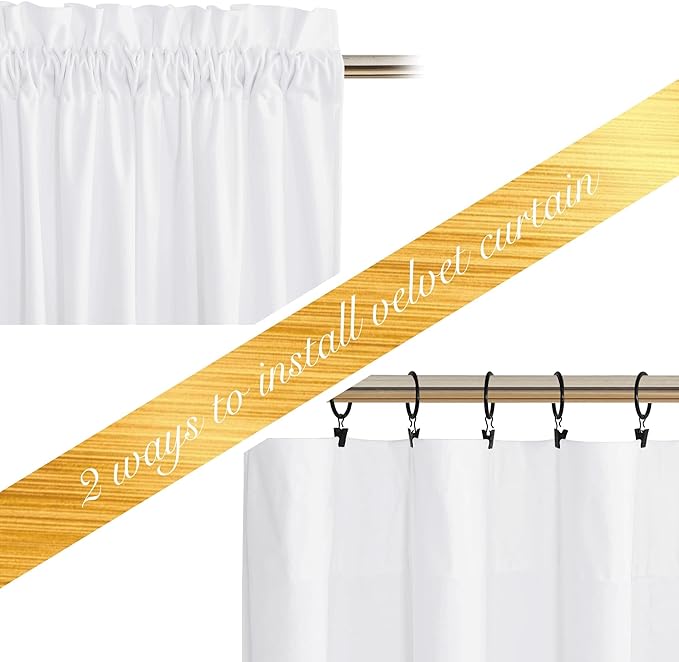 NICETOWN White Velvet Curtains and Drapes 12 ft Long, Extra Long Elegant Wall - Image 3