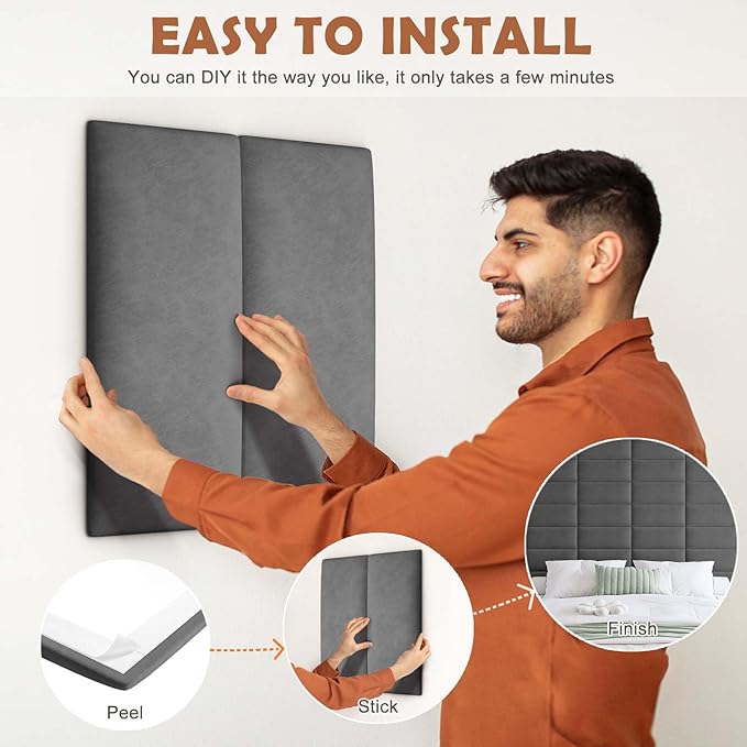 IFNOW Wall Mounted Upholstered Headboard, 3D Peel and Stick Soundproof Wall - Image 5