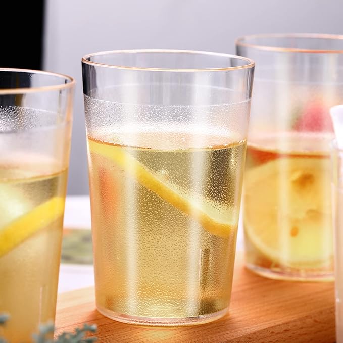 Meanplan Restaurant Grade 8 oz Plastic Cup Break Resistant Drinking Glasses Reusable Clear Cup Stackable Shatterproof Drink Tumblers for Cafe Party Catering Supplies(Frosted,100 Pack)