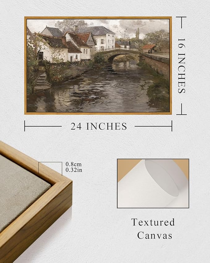 InSimSea Framed Canvas Wall Art Vintage Decor, Landscape Wall Art, Riverside - Image 5