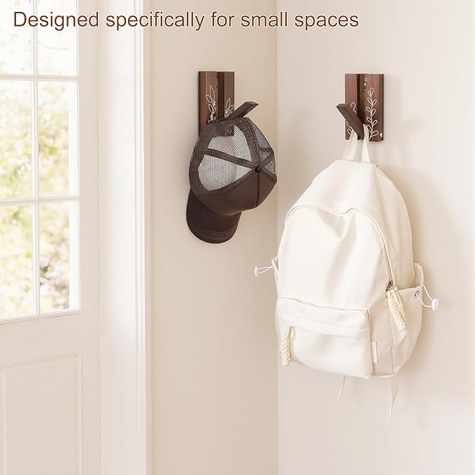 Rustic Folding Wall Hooks: Decorative Wooden Coat Hooks 2Pack Mounted - Image 2