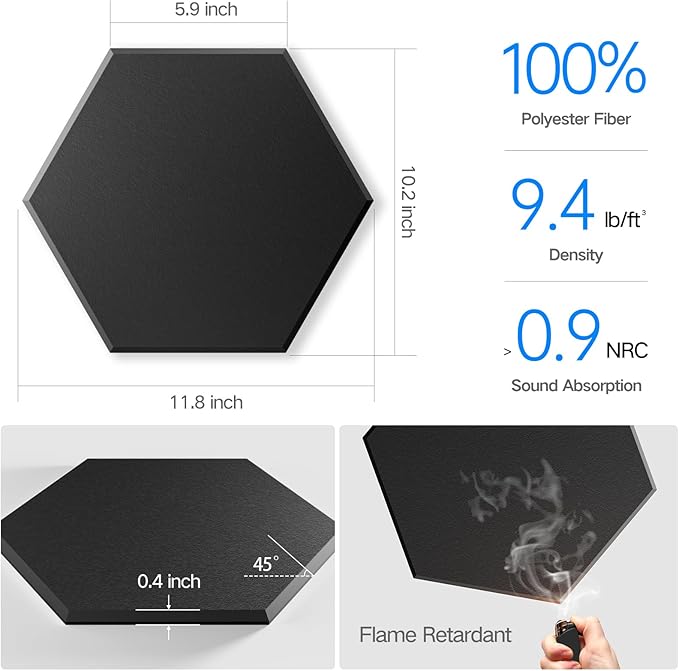 22 Pack Self-Adhesive Acoustic Panels 12" X 10" X 0.4" - Image 3