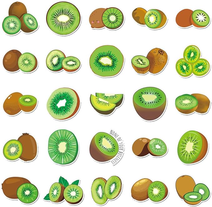 Kiwifruit Stickers for Teens Boys Girls Kids|50 Pcs|Cartoon Cute Vinly Waterproof Stickers for Laptop Tablet Flasks Scrapbook Bottles Phone Luggage Notebook,Fruits Decal Pack(Kiwifruit-50Pcs)