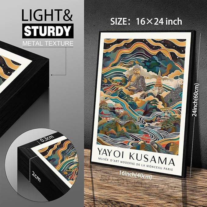 Yayoi Kusama Black Framed Wall Art Vintage Japanese Poster 16X24 in Abstract - Image 2