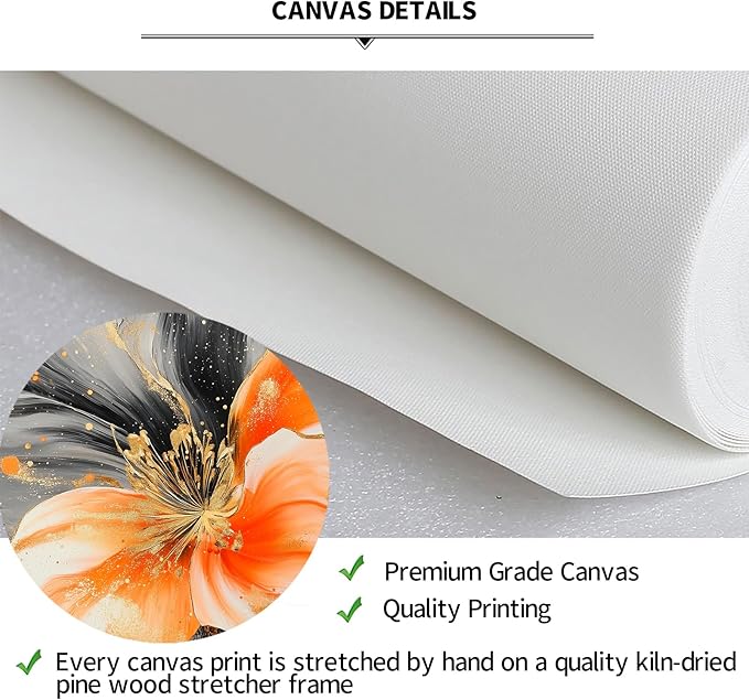 iKNOW FOTO 3 Piece Orange and Grey Abstract Flower Canvas Wall Art - Image 6