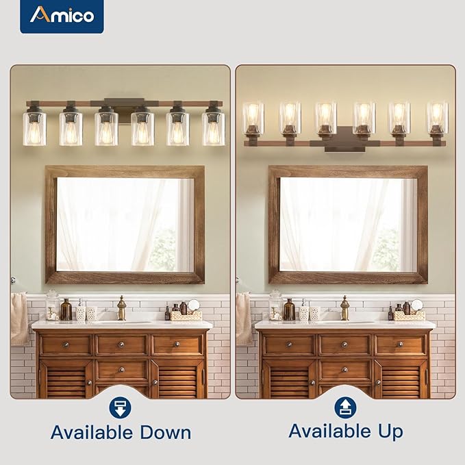 Amico Farmhouse Bathroom Vanity Light Fixtures, Rustic 6-Light Industrial - Image 7
