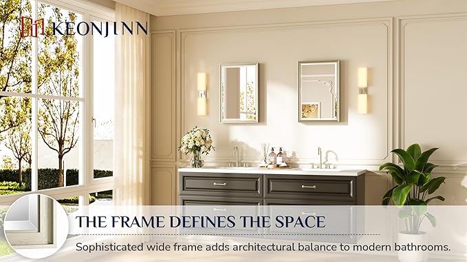 Keonjinn 16" x 24" Brushed Nickel Framed Mirror, Decorative Aluminum Alloy Frame - Image 7