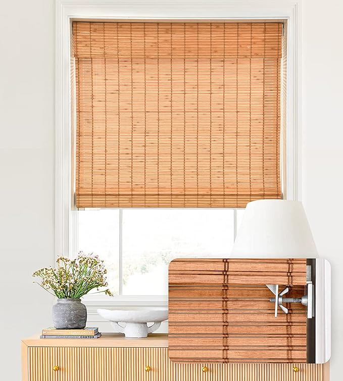 LazBlinds No Tools No Drill Cordless Bamboo Roman Shades, Light Filtering by LazBlinds