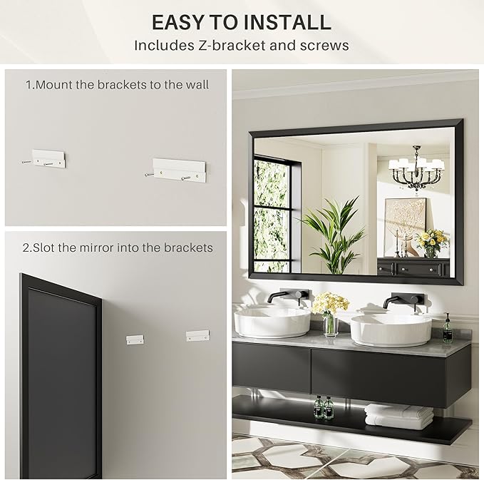 Briivue 50x30 Inch Black Bathroom Mirror - Image 8