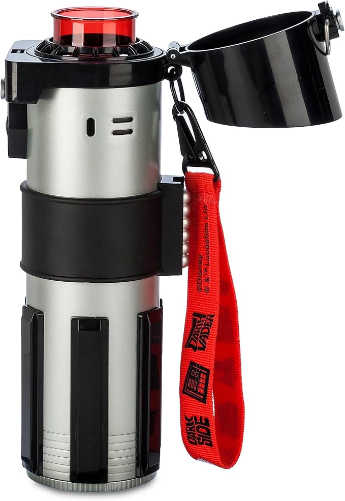 Disney Store Official Star Wars Lightsaber Water Bottle with Sound & Light Effects, Translucent Red Sleeve, Red Button Pop Top, Silicone Flange, Wrist Strap, Hand Wash - Holds 12.7 oz - Darth Vader
