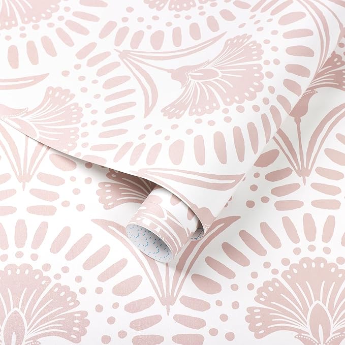 Timeet 17.7 in × 78.7 in Boho Peel and Stick Wallpaper Pink Floral Contact by Timeet
