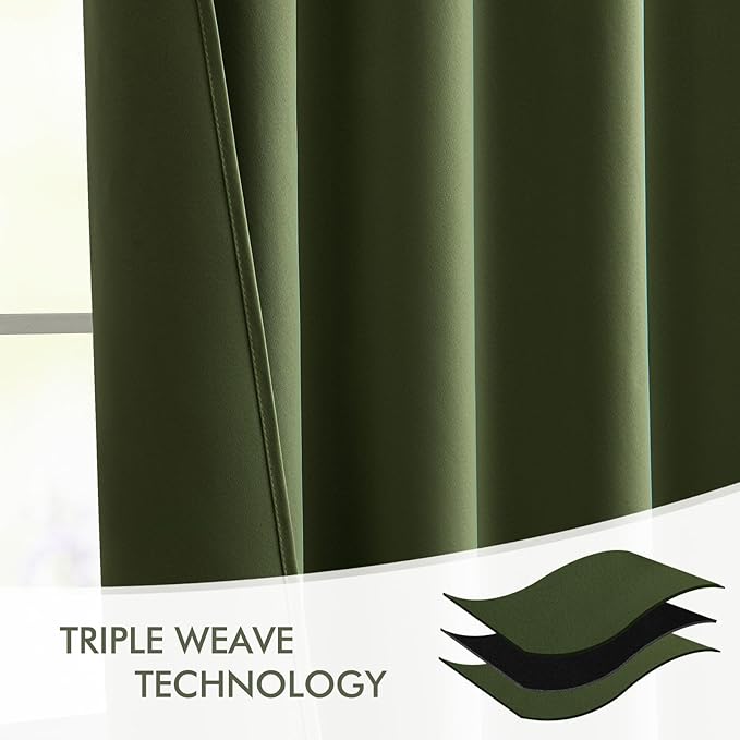 MIULEE Olive Green Back Tab Blackout Curtain 96 Inch Long 2 Panels Set - Image 7