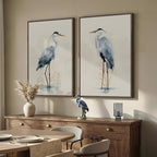 Large Framed Vintage Bird Wall Art, 2 Piece Neutral Blue Heron Canvas Painting - Image 4