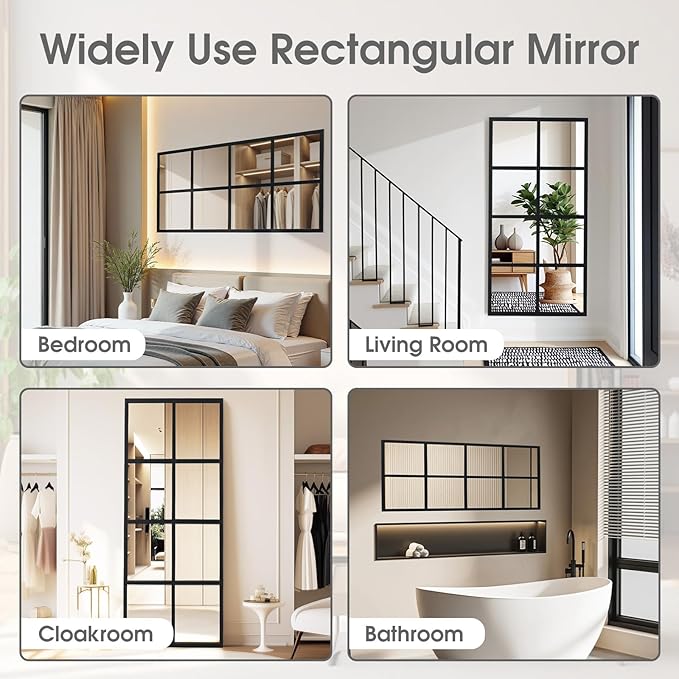 DUMOS Window Pane Mirror Set of 2, 16x32 Inch Rectangle Decorative Wall Mirrors - Image 5