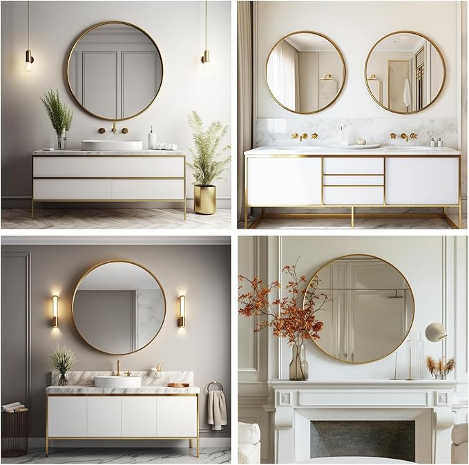 Sunniry Gold Circle Mirror, Round Mirror 22 inch, Circle Mirrors - Image 6