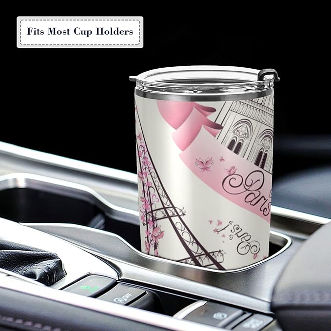 xigua 20oz Tumbler with Lid and Straw, Stainless Steel Vacuum Insulated Water Coffee Tumbler Cup, Paris Eiffel Tower Flower Travel Mug Thermal Cup for Hot and Cold Drinks
