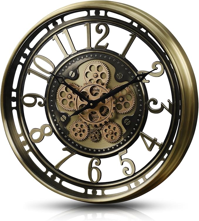 CLXEAST 21 Inch Industrial Moving Gears Wall Clock, Modern Farmhouse Arabic - Image 9