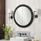 Round Mirrors 24 Inch, Wood Vanity Wall Rustic Mirror - Image 6