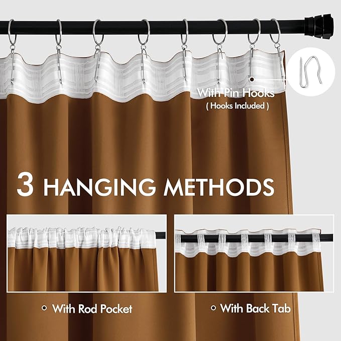 MIULEE Golden Brown Back Tab Blackout Curtains 108 Inch Long 2 Panels Set - Image 3