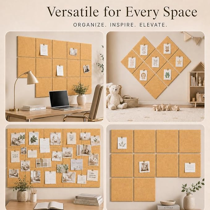 Large Cork Boards for Walls – 36" x 24" Self Adhesive Felt Wall Tiles - Image 6
