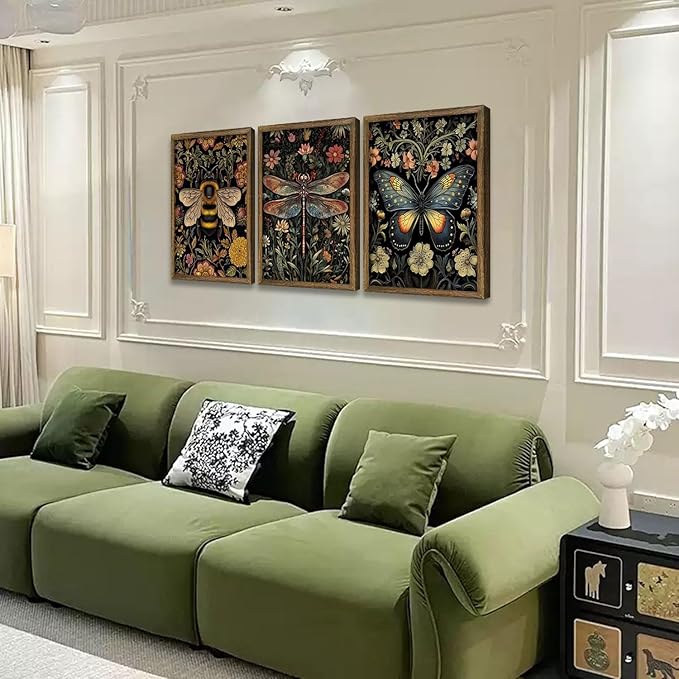 3 Pcs Framed Retro Insect Wall Art Decoration Paintings - Image 2