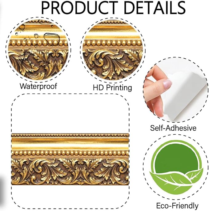 Gold Frame Bulletin Board Border 196.9 x 3.9 Inch Straight Rolled Border Trim - Image 6