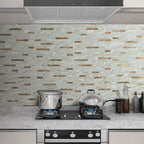 AULIGET 2 Sheets Faux Stone Peel and Stick Backsplash, Light Brown Marble Look - Image 2