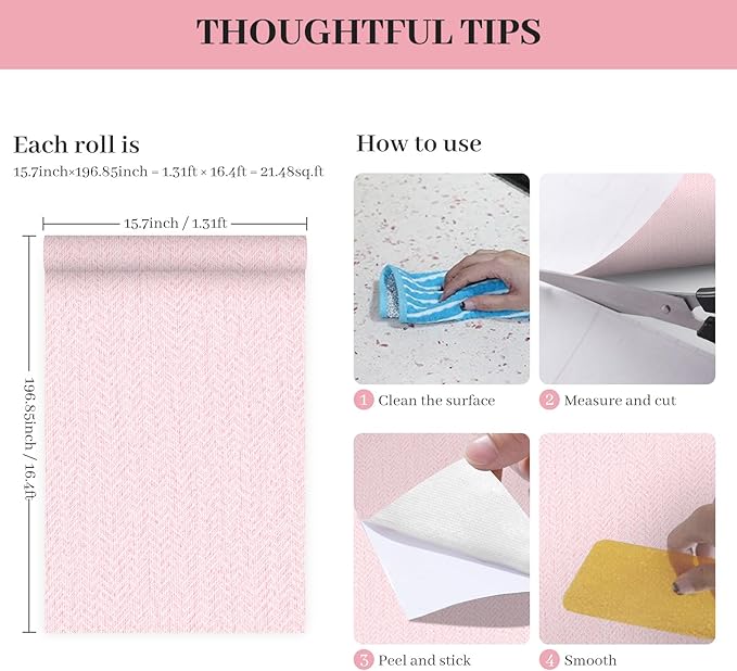 Pink Peel and Stick Wallpaper Textured Contact Paper Removable Wall Paper - Image 9