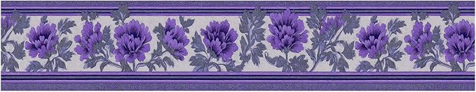 Purple Floral Wallpaper Border 196x4 Inch Peel and Stick Wall Border Self - Image 2