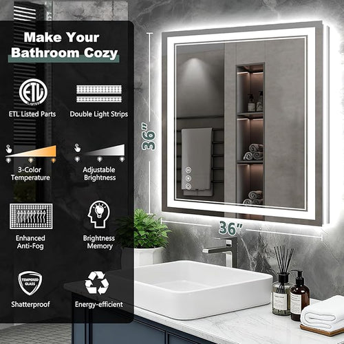 36x36 Inch LED Bathroom Mirror - Image 2