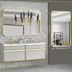 Large Gold Bathroom Mirror, Rounded Corner Rectangular Brushed Gold Frame - Image 3