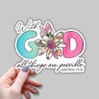 (3 pcs) with God All Things are Possible Stickers Jesus Bible Verse Matthew 19:26 Chrisian Vinyl Decal Sticker for Water Bottle Laptops Phone Case Car Kindles Hard Hat - 3x2.5