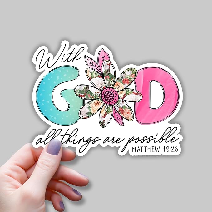 (3 pcs) with God All Things are Possible Stickers Jesus Bible Verse Matthew 19:26 Chrisian Vinyl Decal Sticker for Water Bottle Laptops Phone Case Car Kindles Hard Hat - 3x2.5