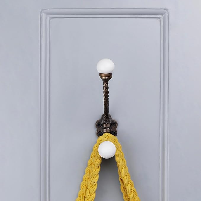 Indian Shelf 6 Pieces Heavy Duty Double Prong White Decorative Coat Hooks - Image 5