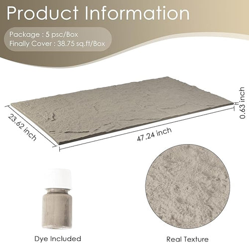 5-Pack 3D Faux Stone Wall Panels, PU Cement-Texture Wainscoting Panels - Image 2