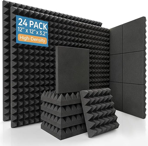24 Pack Acoustic Foam Panels, Pyramid Sound Proofing Foam, Extra Thick by AUSLET
