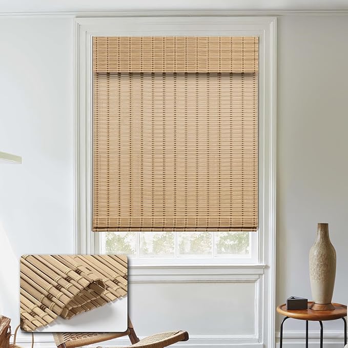 Cordless Bamboo Roman Shades, Light Filtering Bamboo Blinds Shades by HIDODO