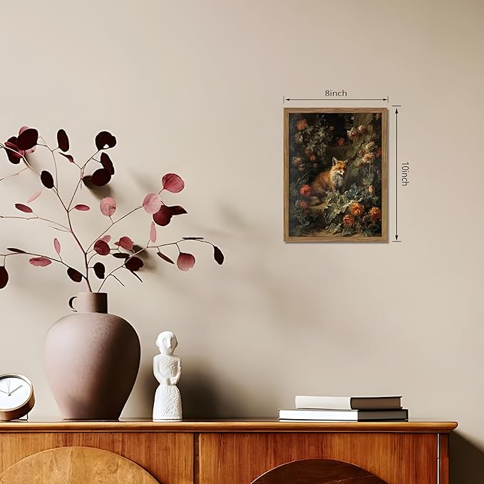 Vintage Fox Canvas Wall Art, Dark Academia Floral Decor, Nature Botanical - Image 3