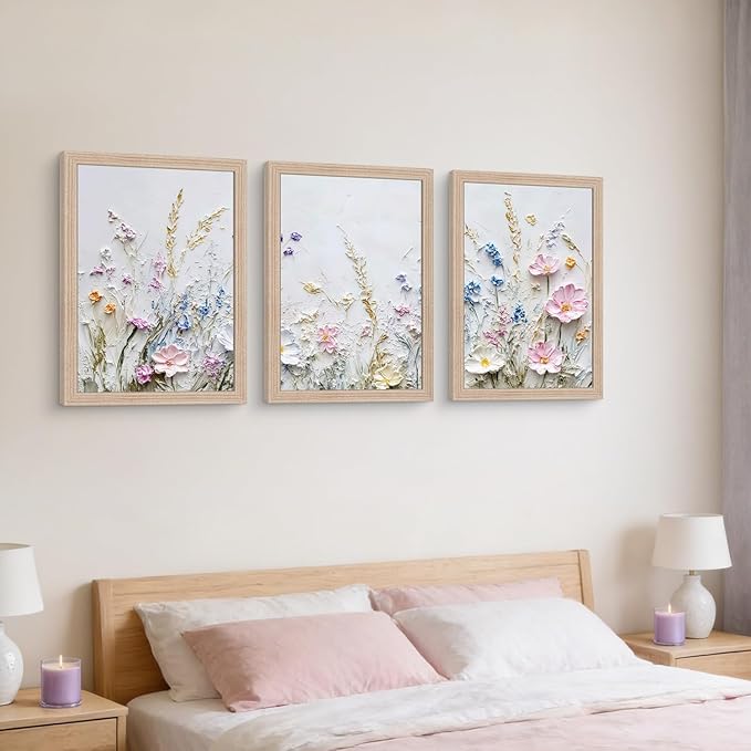 Framed 3D Texture Floral Canvas Wall Art Relief Textured Floral Oil Painting - Image 4