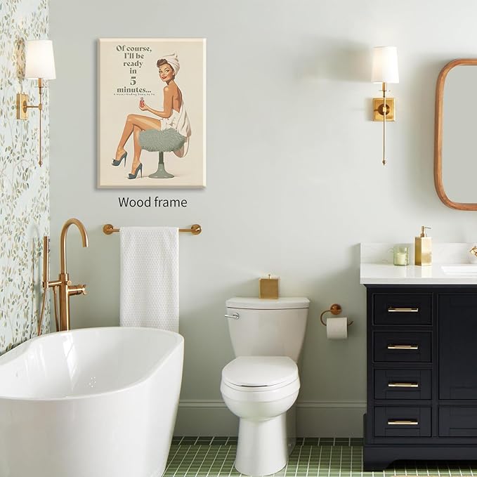 Boho Sage Green Bathroom Poster Vintage 70s Pin Up Girl Wall Art 08x10 inch - Image 3