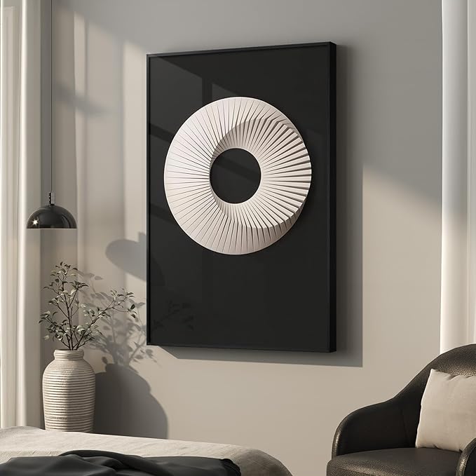 Framed Modern Black and White Abstract Wall Art, Large Contemporary Elegant - Image 4