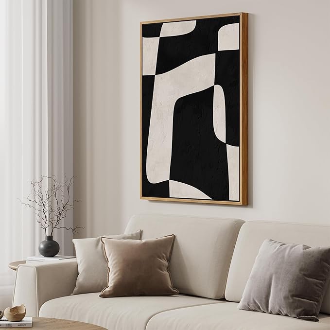 Framed Black and Beige Neutral Abstract Wall Art, Modern Canvas Prints - Image 4