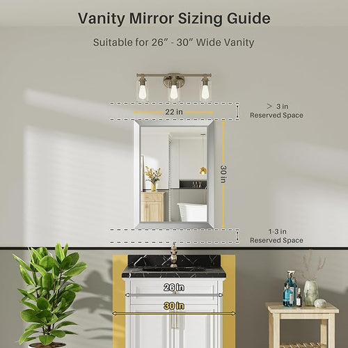 22x30 Inch Brushed Silver Bathroom Mirror - Image 2